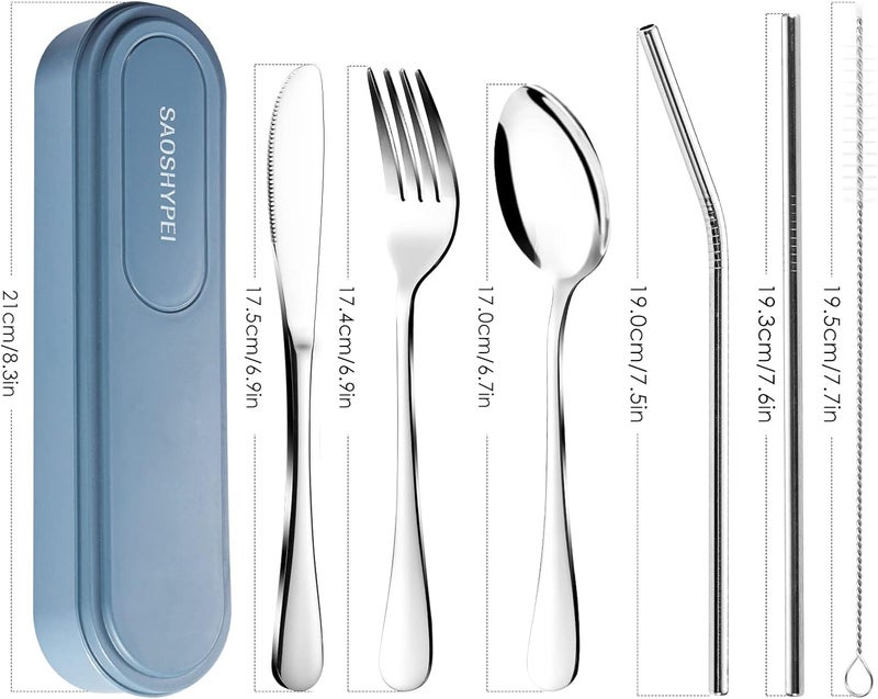 SAOSHYPEI Portable Utensils Set with Case, 4pcs Stainless Steel Reusable Silverware for Lunch Camping School Picnic Workplace Travel, Lunch Box Includ Fork Spoon Knife,Easy to clean,Dishwasher Safe(Black) - Image 2